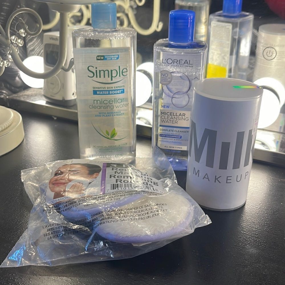 Lot of 4 micellar water makeup remover + eraser rounds nip nib milk makeup